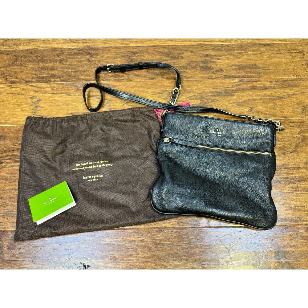 KATE SPADE Cobble Hill Ellen Crossbody Black Supple Leather, Gold Chain, Classic